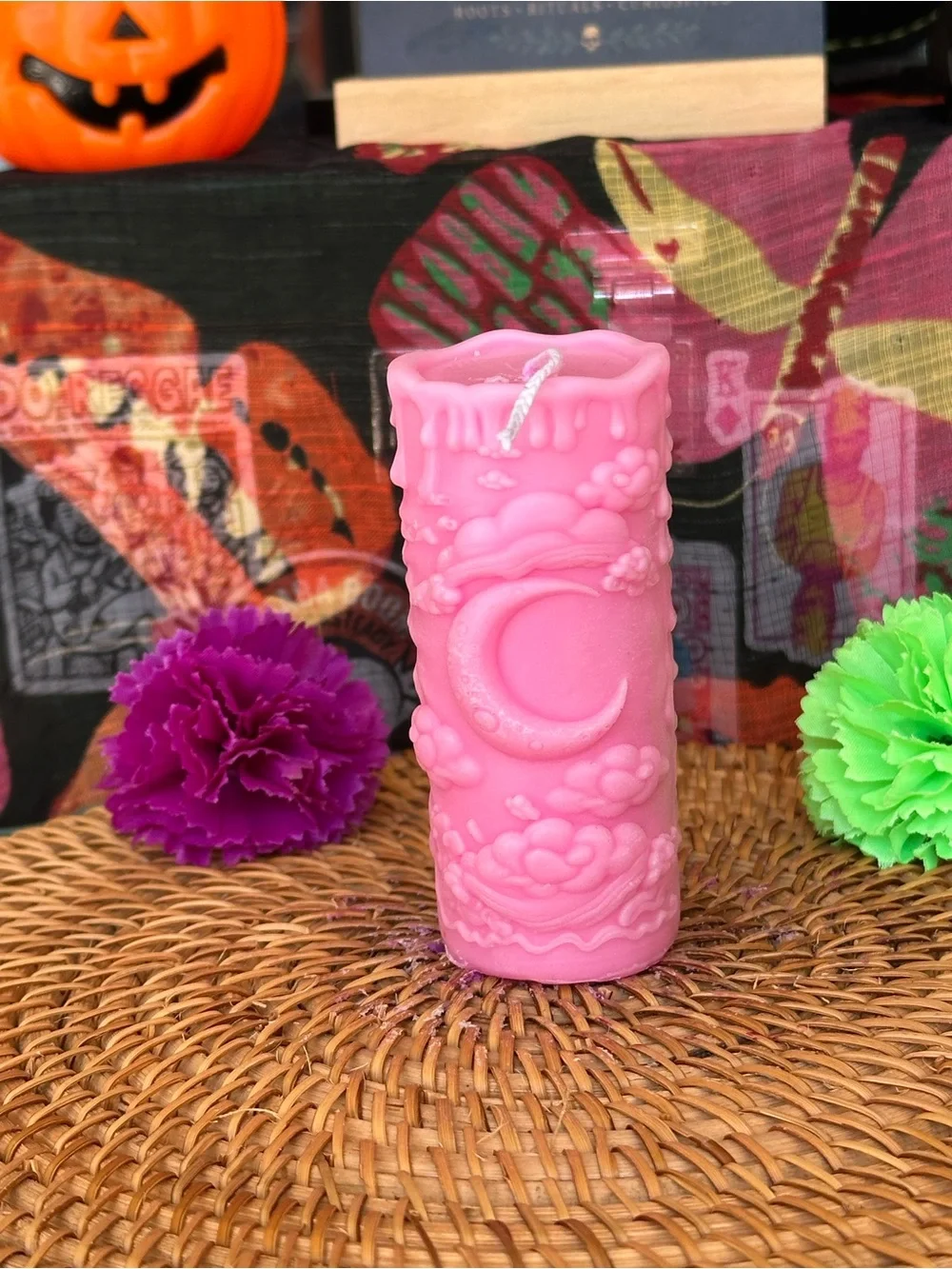 Pink Celestial Cats Sun & Moon Candle